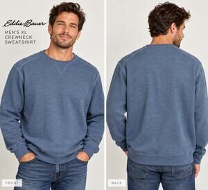Eddie Bauer Mens XL Blue Crewneck Sweatshirt Fleece Cotton Blend Pullover